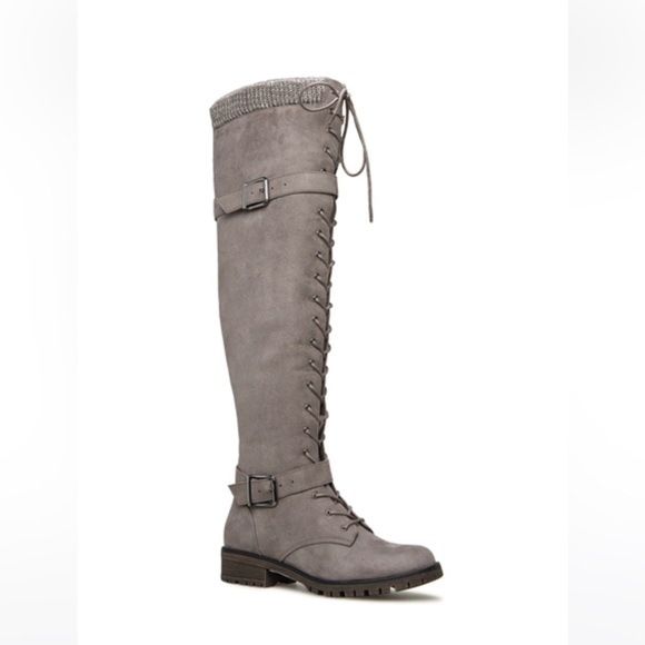 Shoe Dazzle Shoes - Lace up gray boot